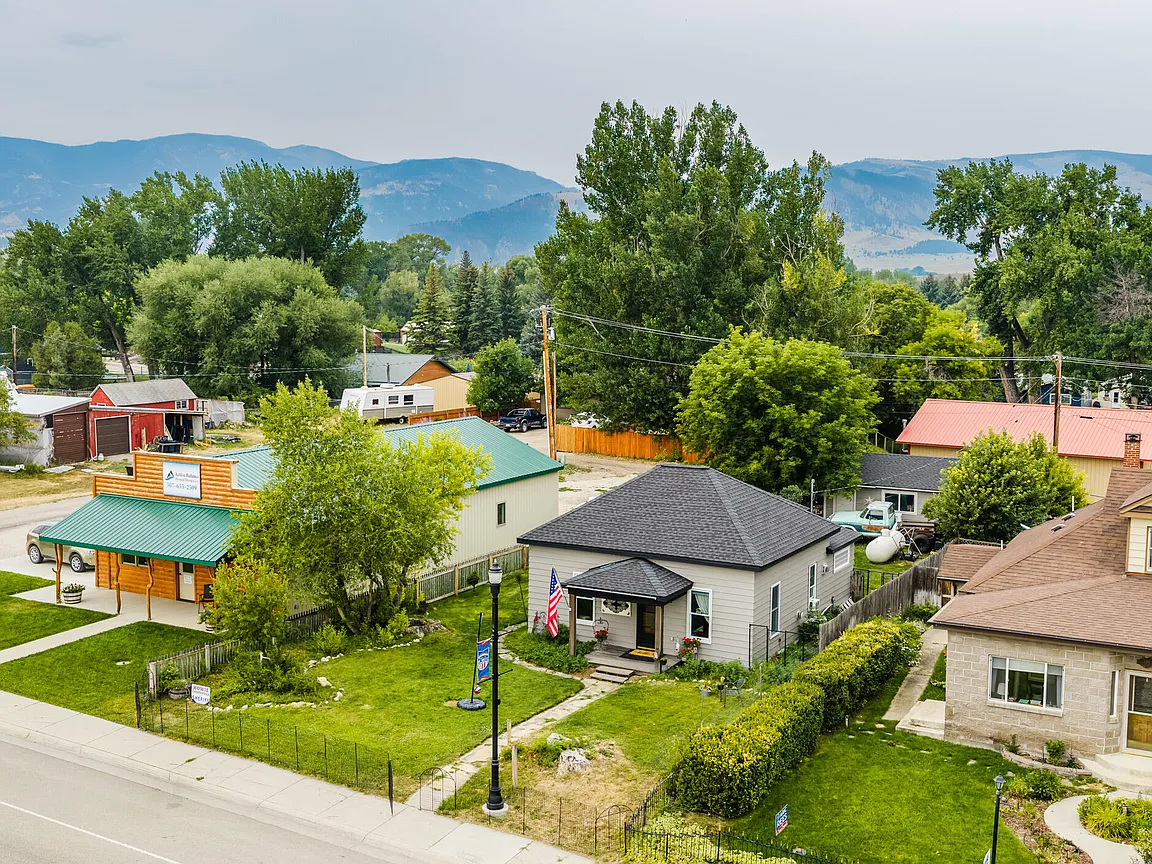 Aerial view of the Dayton home and surrounding Main Street neighborhood