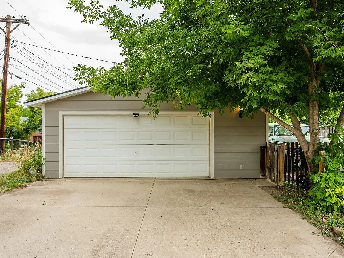 Detached two-car garage and driveway