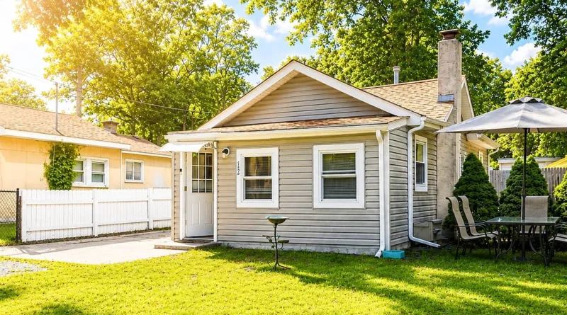 Gray two-bedroom bungalow at 122 Garden Avenue in Browns Mills