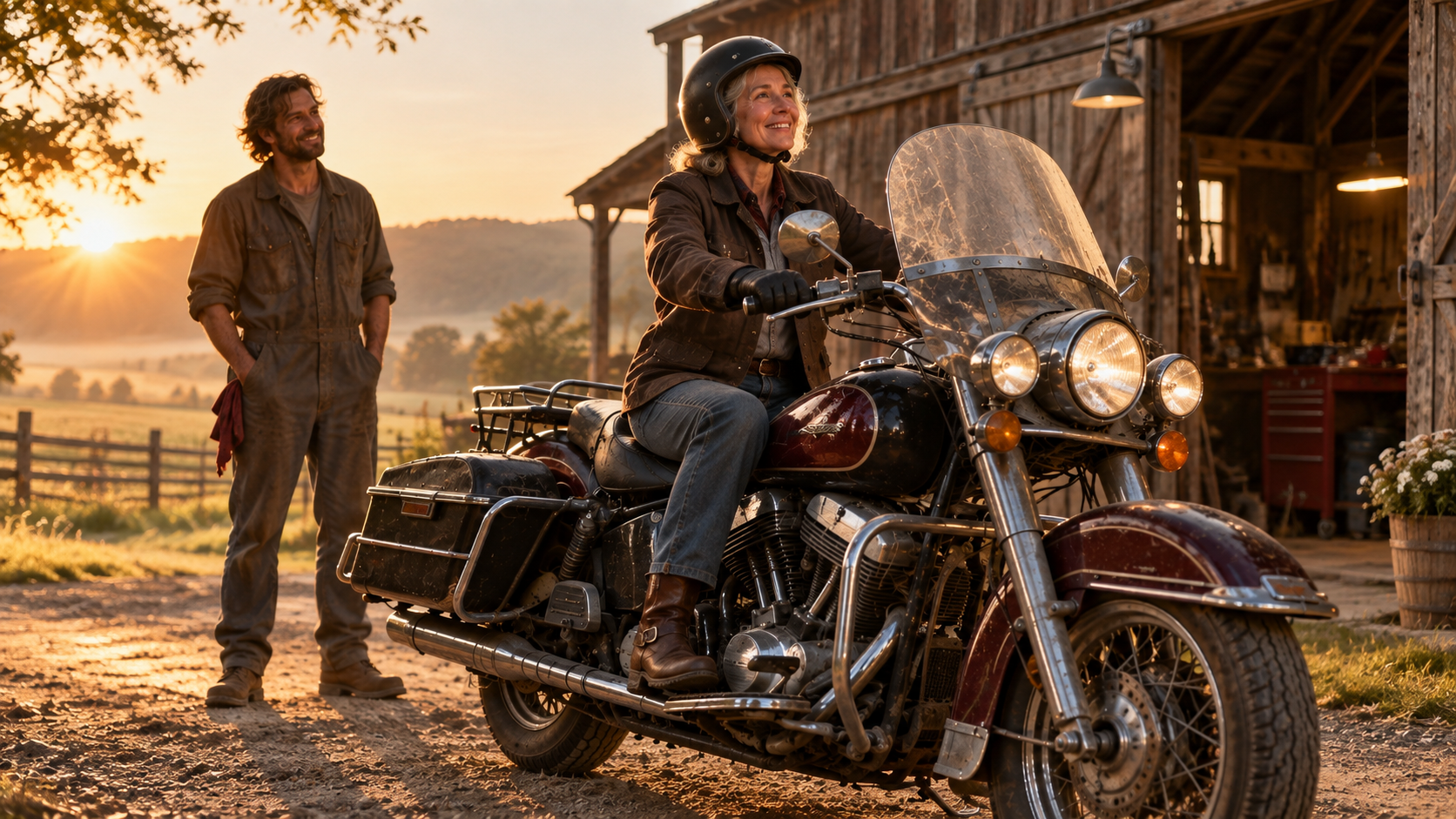 Ellen prepares to take the restored motorcycle on one final journey