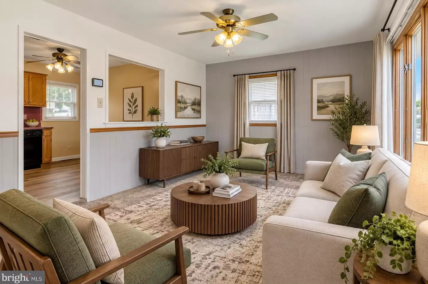 Virtually staged view of the living room